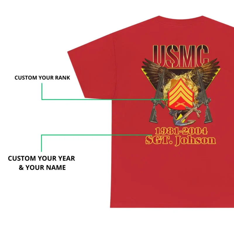 Customized USMC Veteran T-Shirt – Rank, Name & Service Years – Marine Corps Eagle & Rifles Design #000099