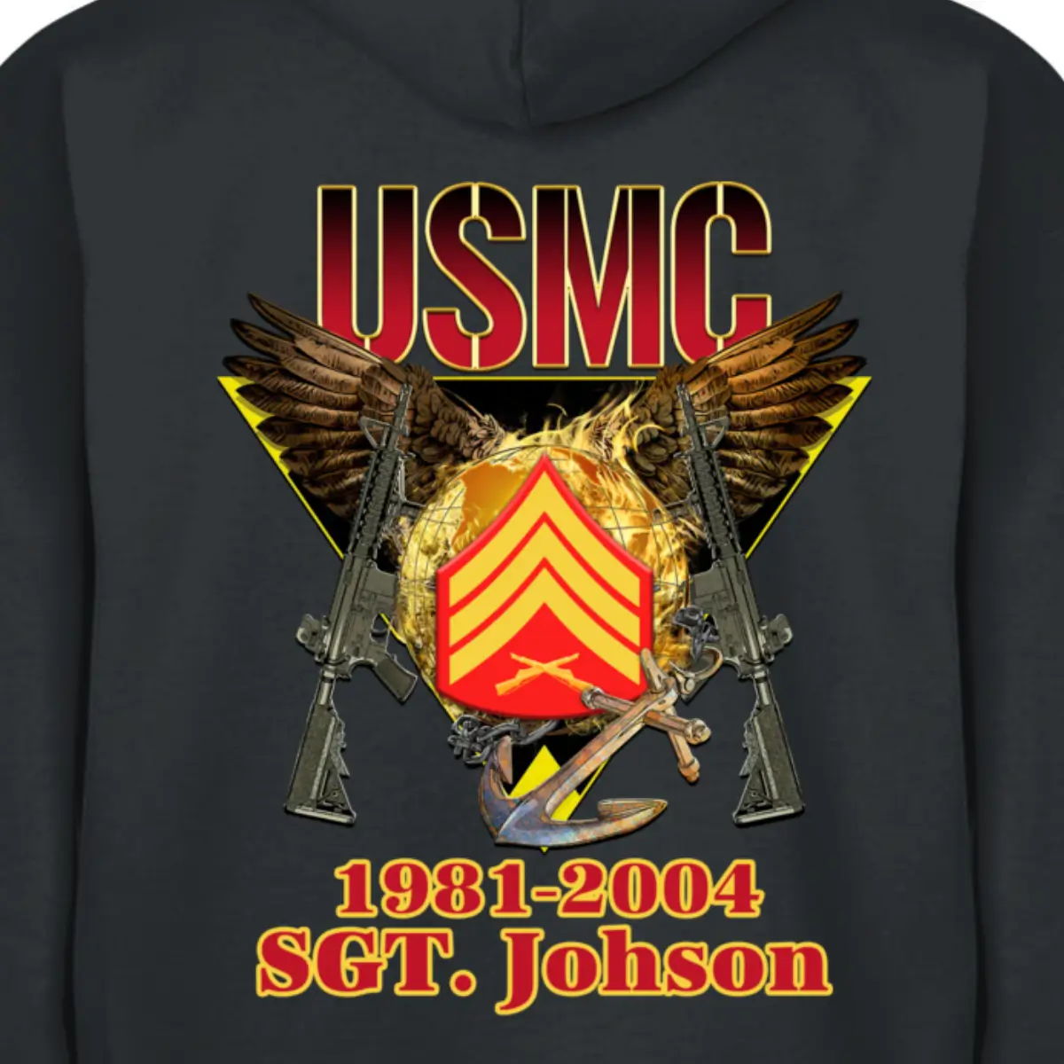 Customized USMC Veteran Zip Hoodie – Rank, Name & Service Years – Marine Corps Eagle & Rifles Design #000099