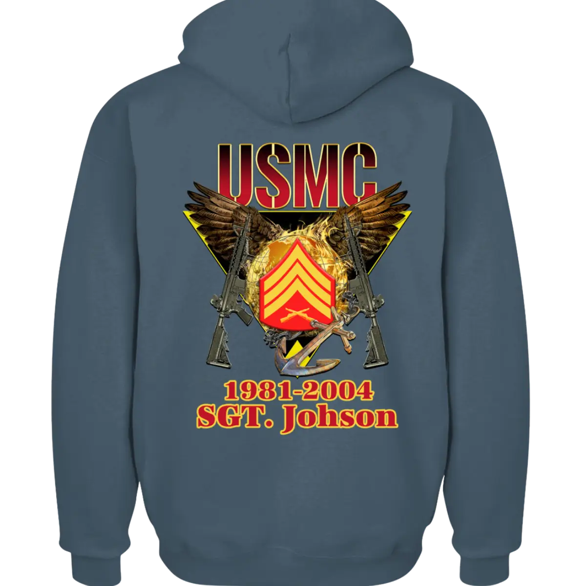 Customized USMC Veteran Zip Hoodie – Rank, Name & Service Years – Marine Corps Eagle & Rifles Design #000099