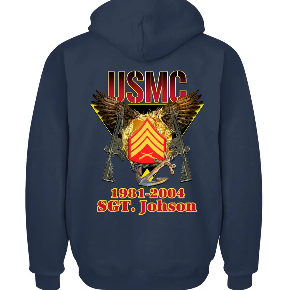 Customized USMC Veteran Zip Hoodie – Rank, Name & Service Years – Marine Corps Eagle & Rifles Design #000099