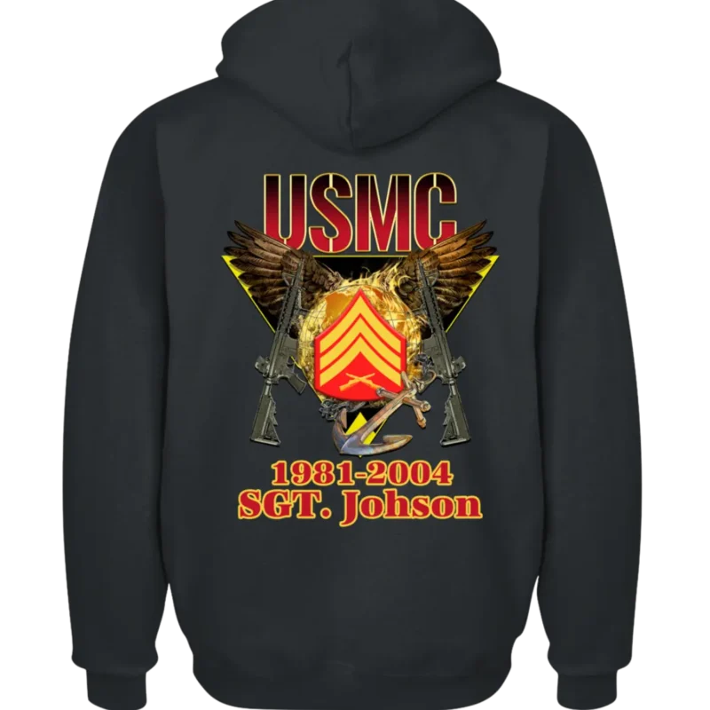 Customized USMC Veteran Zip Hoodie – Rank, Name & Service Years – Marine Corps Eagle & Rifles Design #000099