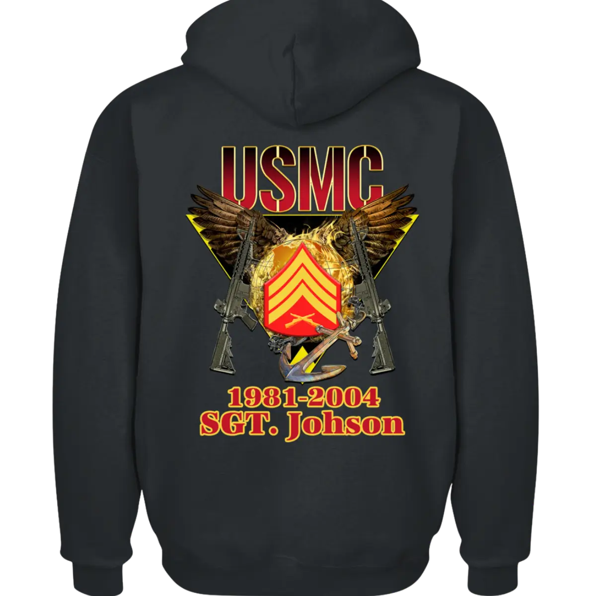 Customized USMC Veteran Zip Hoodie – Rank, Name & Service Years – Marine Corps Eagle & Rifles Design #000099