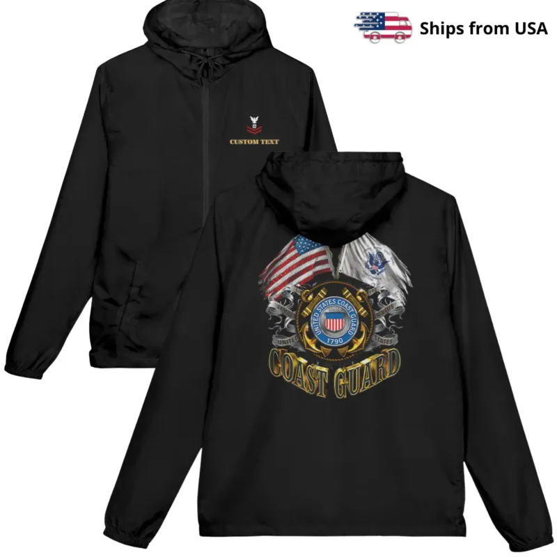 Personalized U.S. Coast Guard Windbreaker Jacket - Custom Name & Rank #000114