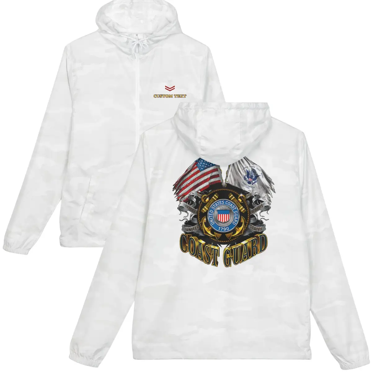 Personalized U.S. Coast Guard Windbreaker Jacket - Custom Name & Rank #000114