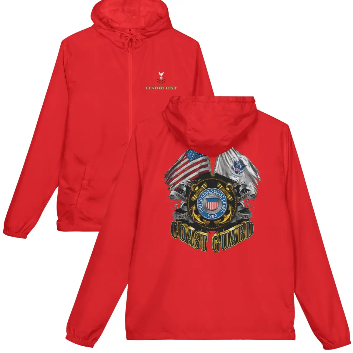 Personalized U.S. Coast Guard Windbreaker Jacket - Custom Name & Rank #000114