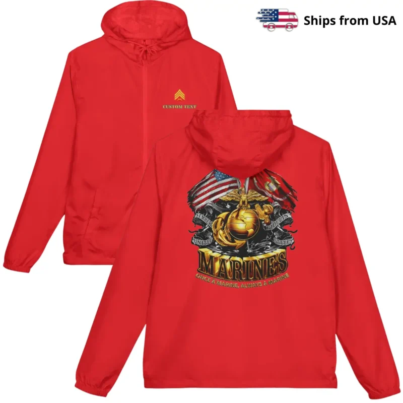 Personalized U.S. Marines Windbreaker Jacket – Once a Marine, Always a Marine - Custom Name & Rank #000113