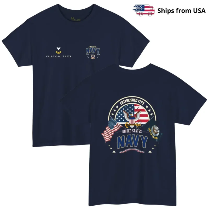 Custom United States Navy Veteran T-Shirt – Established 1775 - Personalize Name, Rank & Years #000042