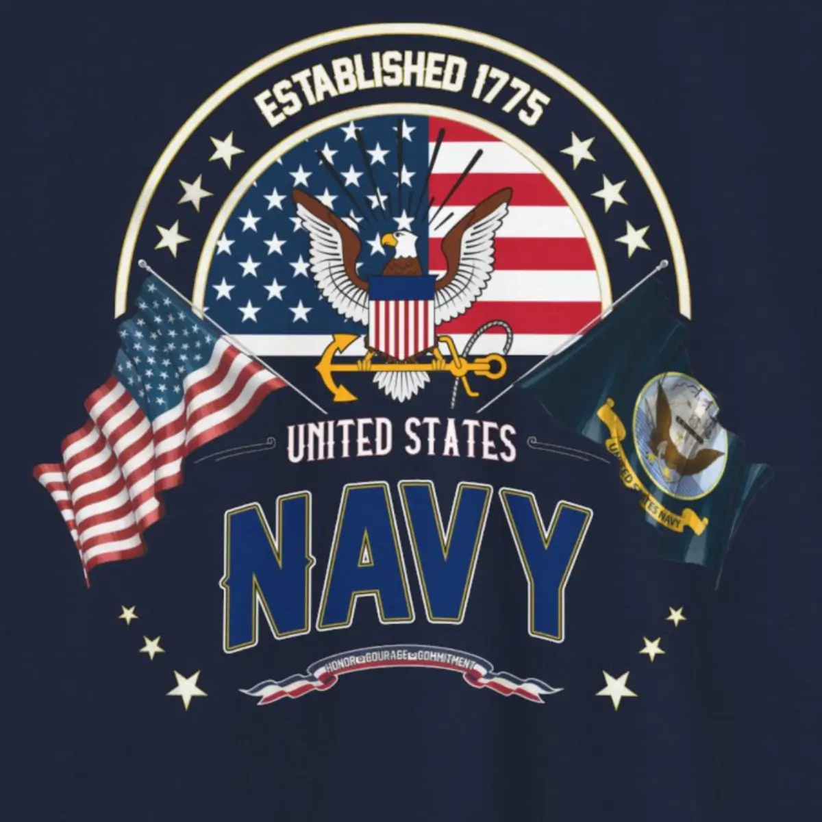 Custom United States Navy Veteran T-Shirt – Established 1775 - Personalize Name, Rank & Years #000042