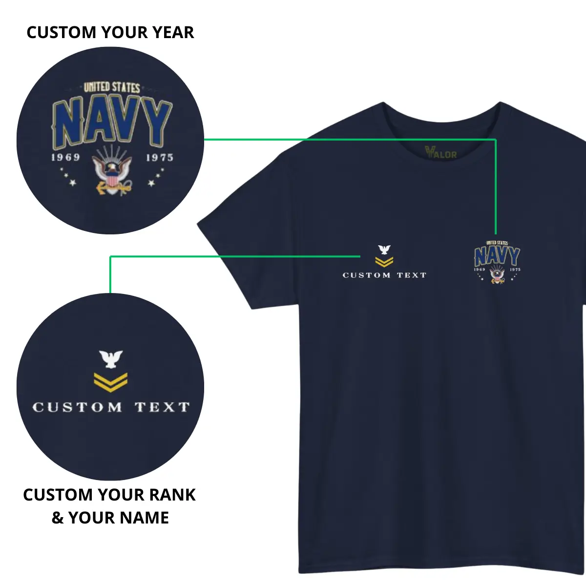 Custom United States Navy Veteran T-Shirt – Established 1775 - Personalize Name, Rank & Years #000042