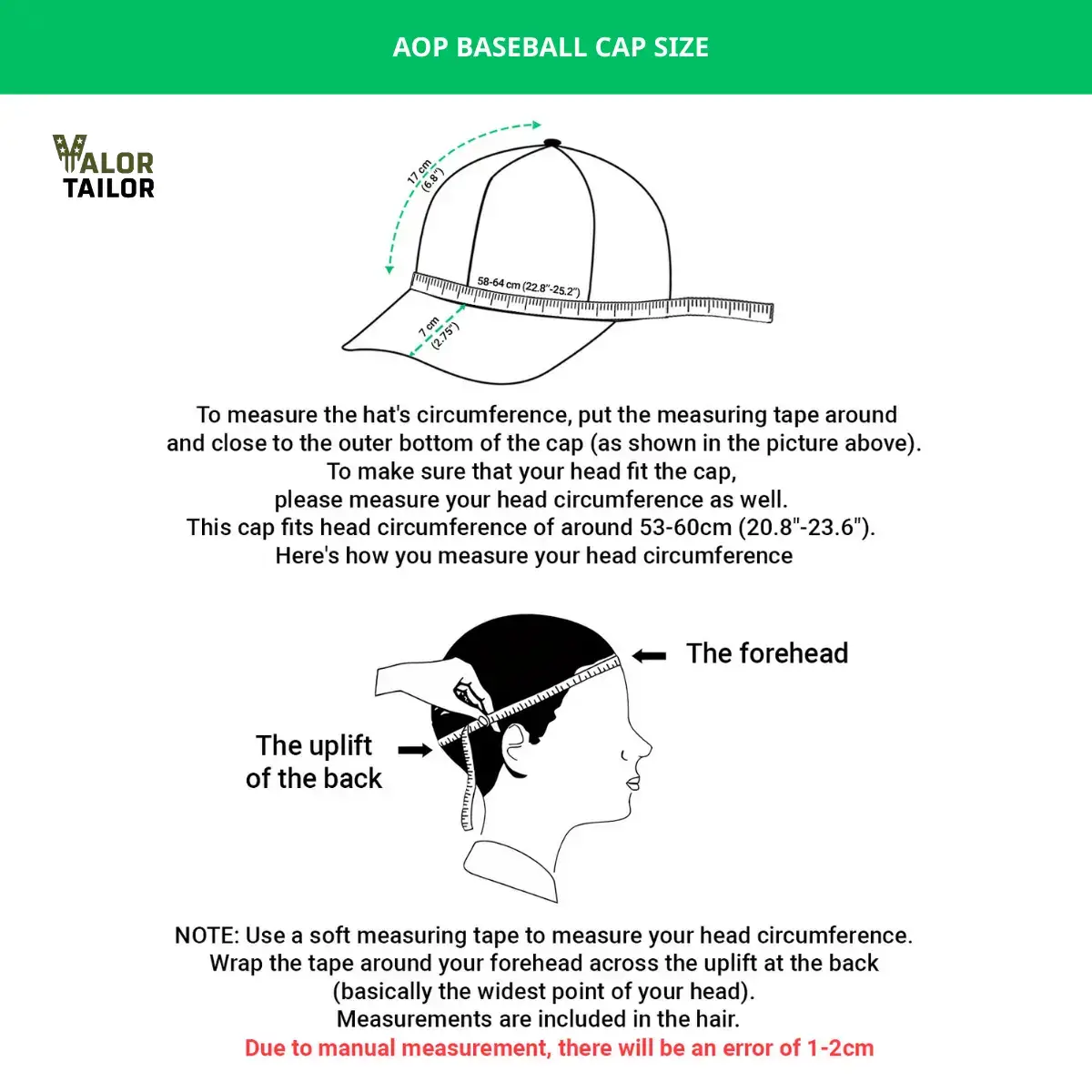 AOP BASEBALL CAP SIZE