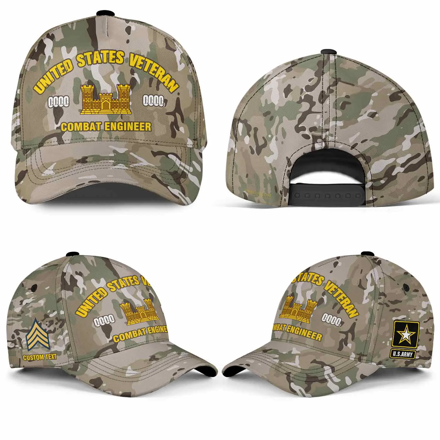 Custom Army Branch Veteran Camo Hat - Personalized MOSBranch, Rank, Name & Years #000173