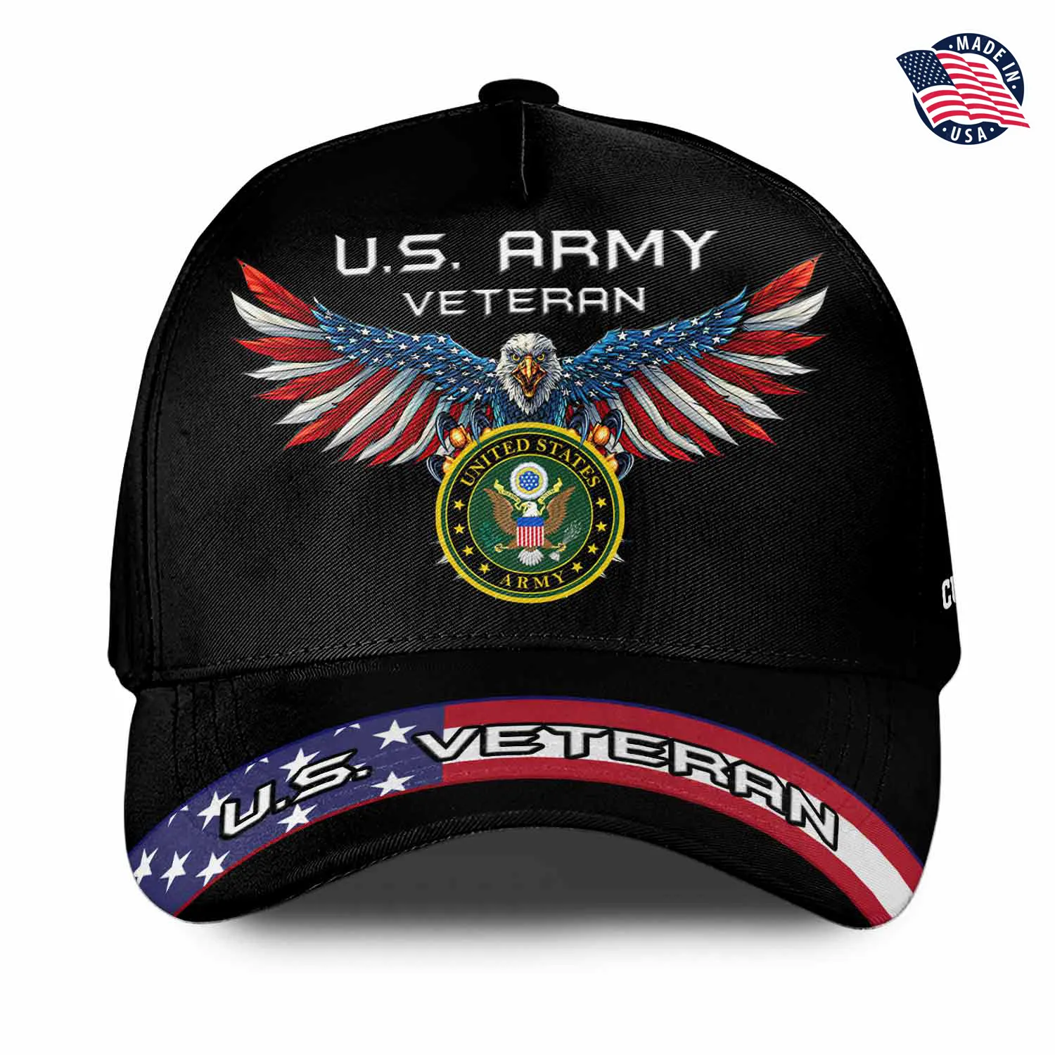 Custom Flag-Winged Eagle Veteran Hat - Personalized Branch, Rank, Name & Service Years #000171