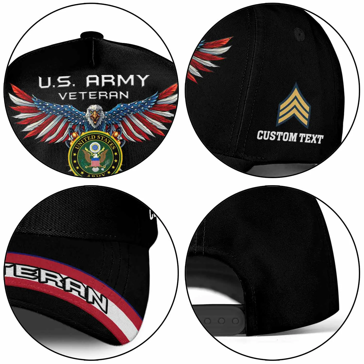 Custom Flag-Winged Eagle Veteran Hat - Personalized Branch, Rank, Name & Service Years #000171