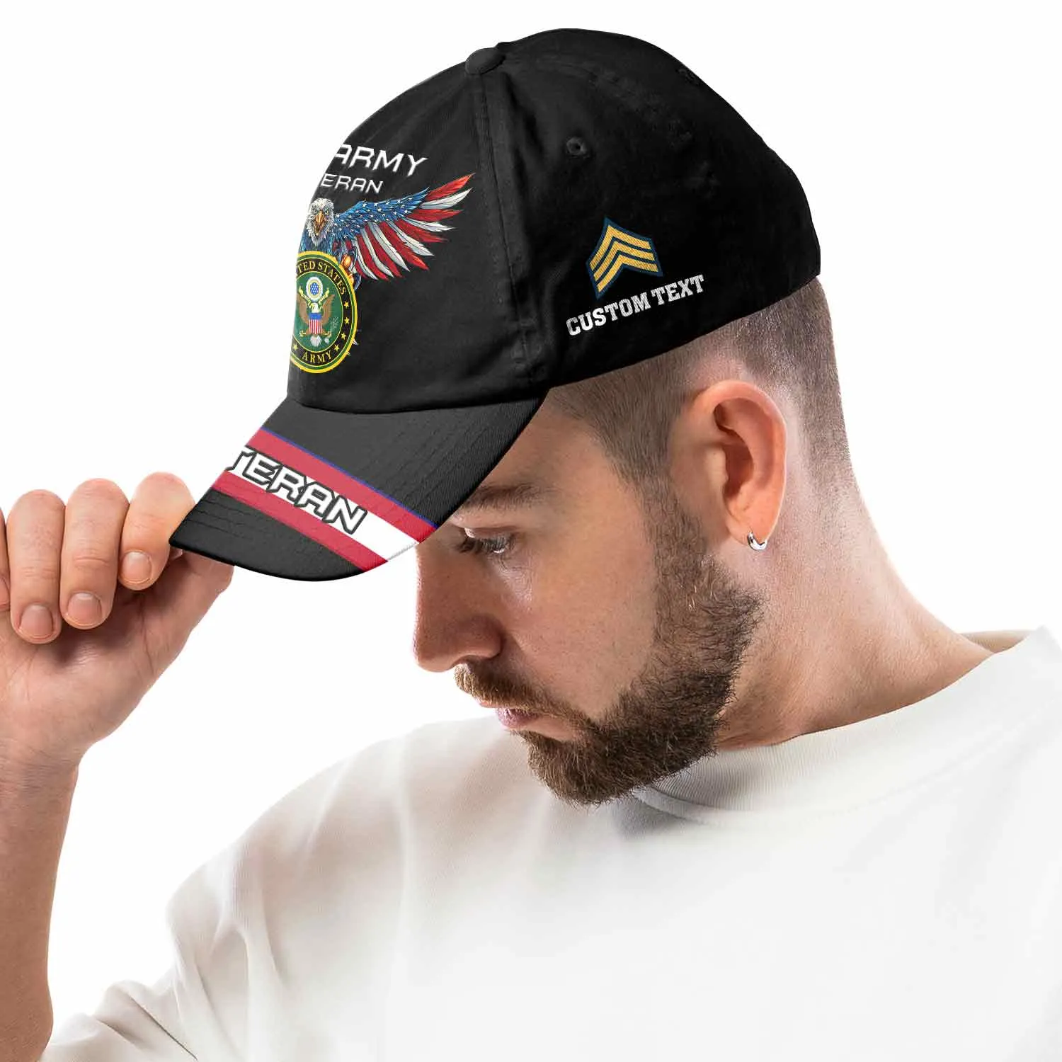 Custom Flag-Winged Eagle Veteran Hat - Personalized Branch, Rank, Name & Service Years #000171
