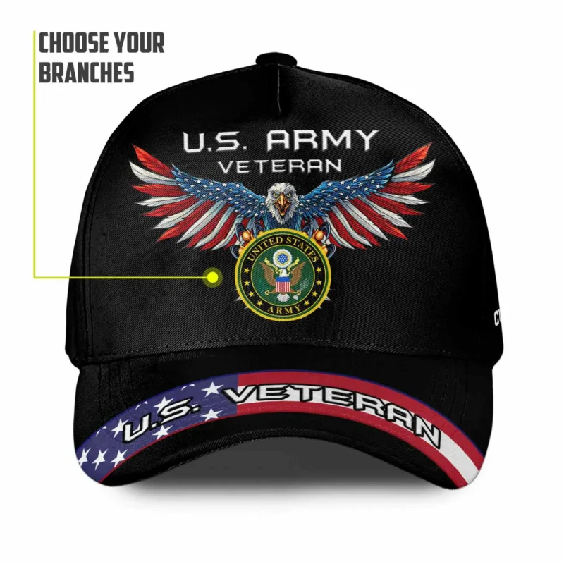 Custom Flag-Winged Eagle Veteran Hat - Personalized Branch, Rank, Name & Service Years #000171