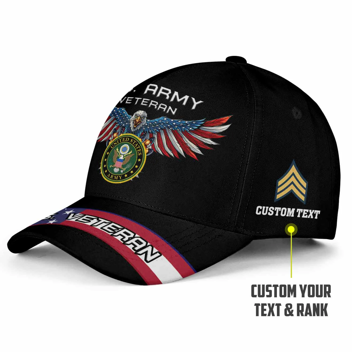Custom Flag-Winged Eagle Veteran Hat - Personalized Branch, Rank, Name & Service Years #000171