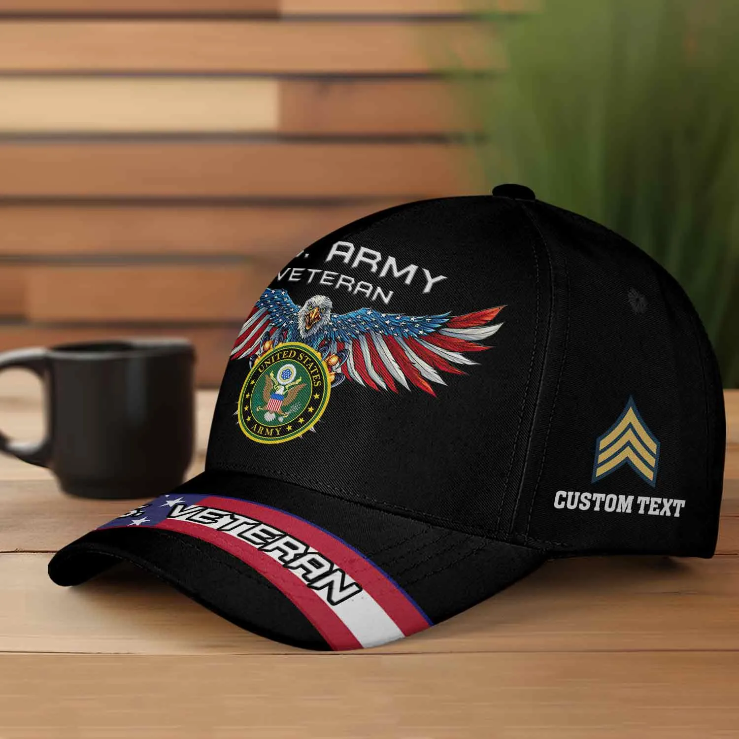 Custom Flag-Winged Eagle Veteran Hat - Personalized Branch, Rank, Name & Service Years #000171