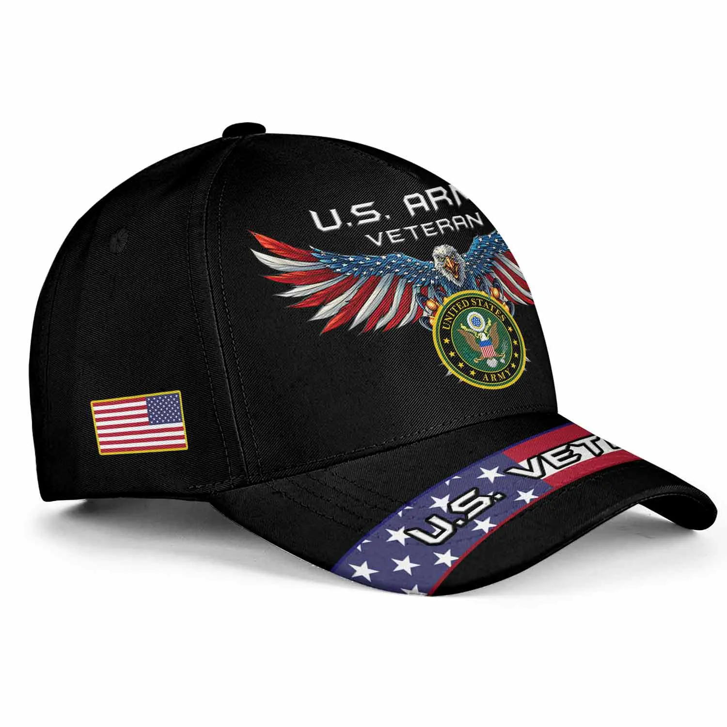 Custom Flag-Winged Eagle Veteran Hat - Personalized Branch, Rank, Name & Service Years #000171