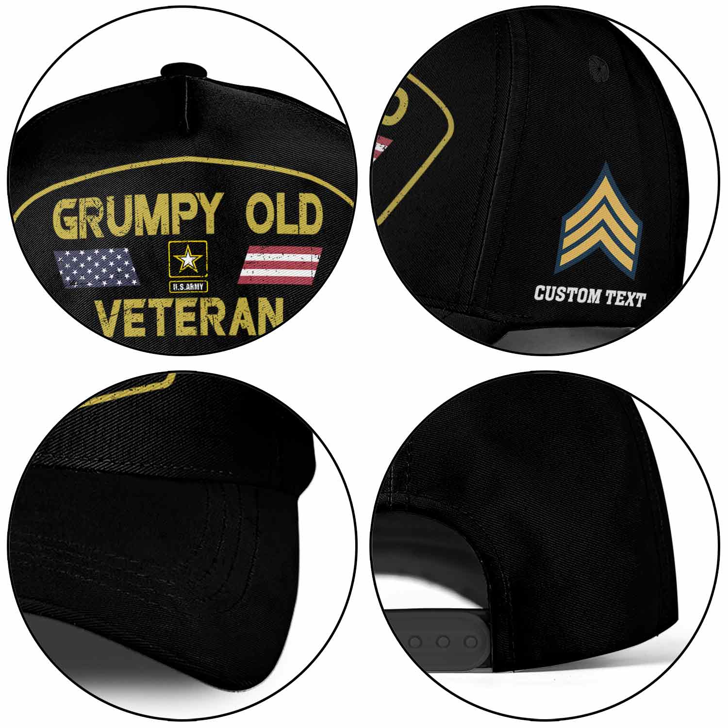 Custom Grumpy Old Veteran Hat - Personalized Rank, Name & Branch - Funny Military Cap #000165