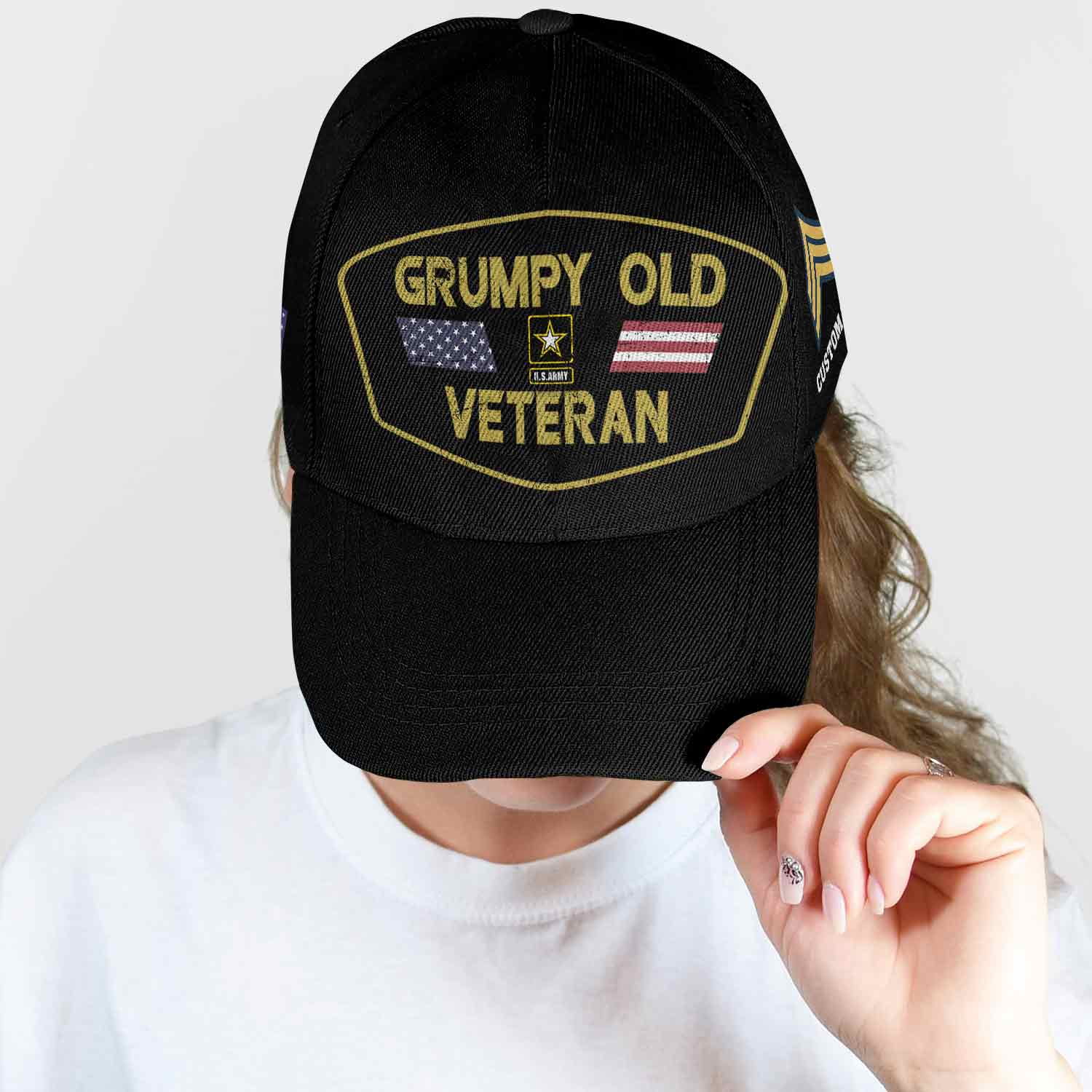 Custom Grumpy Old Veteran Hat - Personalized Rank, Name & Branch - Funny Military Cap #000165