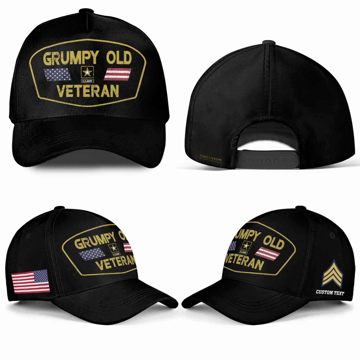 Custom Grumpy Old Veteran Hat - Personalized Rank, Name & Branch - Funny Military Cap #000165