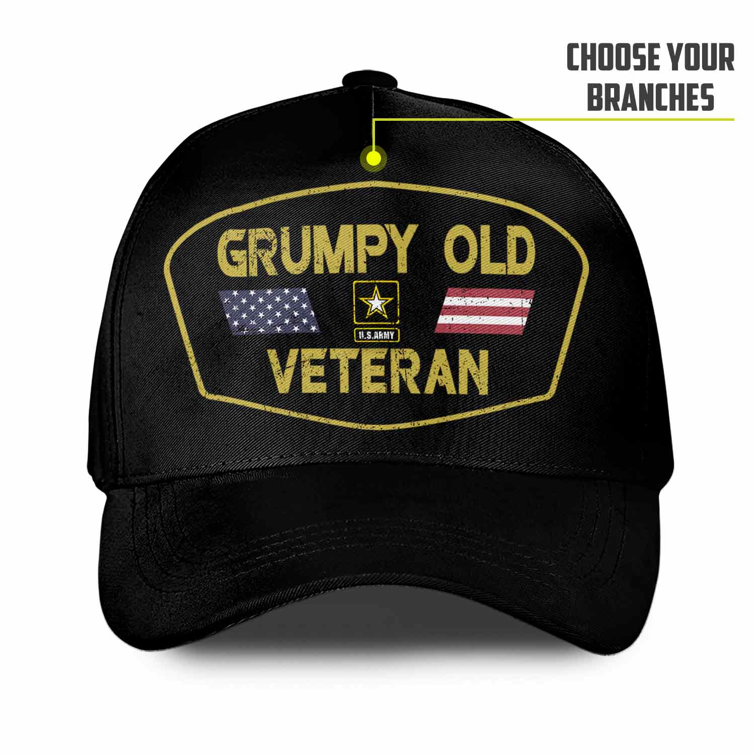 Custom Grumpy Old Veteran Hat - Personalized Rank, Name & Branch - Funny Military Cap #000165