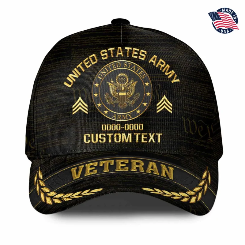 Custom Rank & Years Veteran Hat - Gold Wreath Brim - Choose Your Military Branch #000166