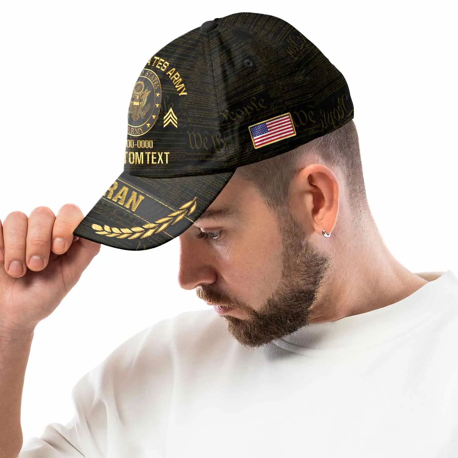 Custom Rank & Years Veteran Hat - Gold Wreath Brim - Choose Your Military Branch #000166