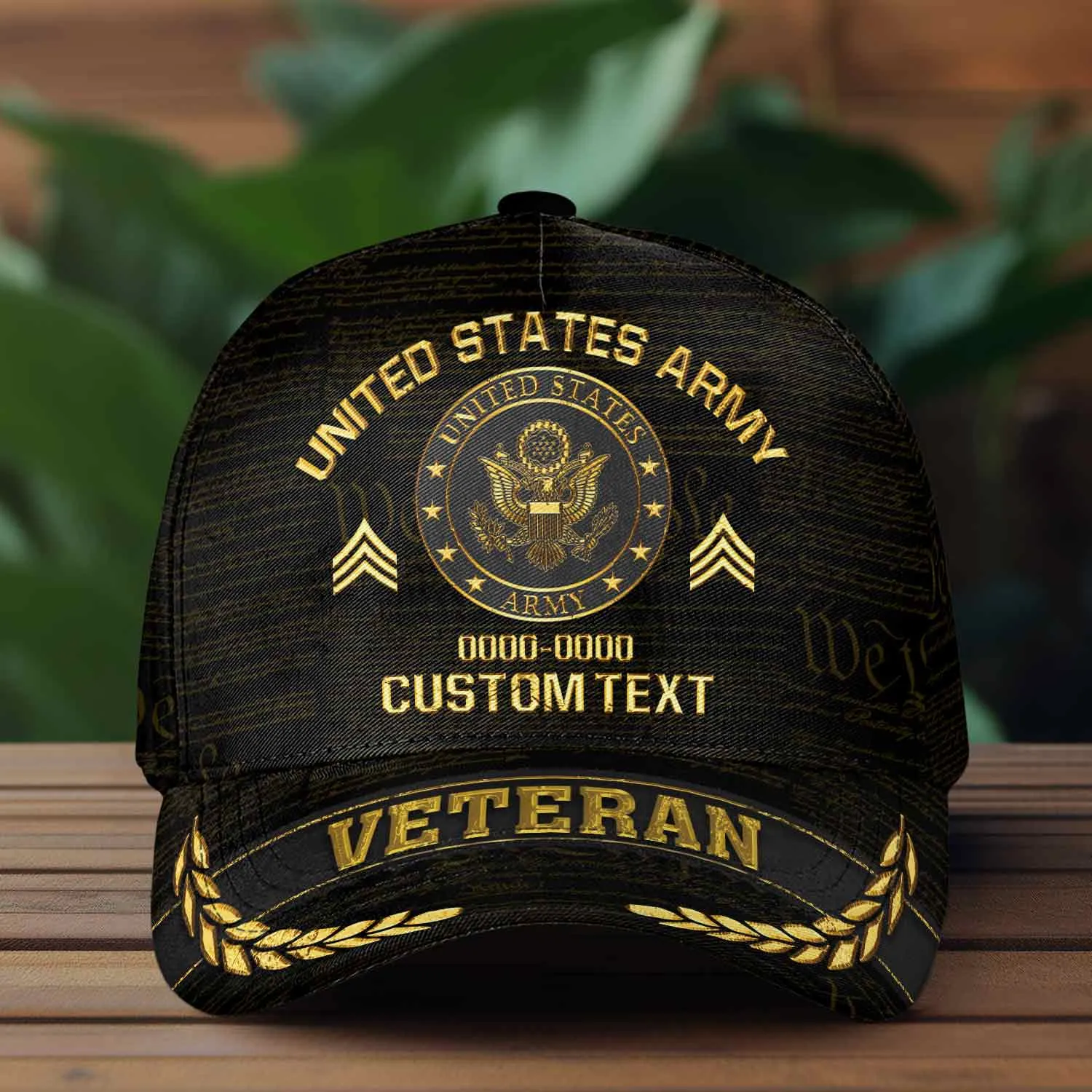 Custom Rank & Years Veteran Hat - Gold Wreath Brim - Choose Your Military Branch #000166