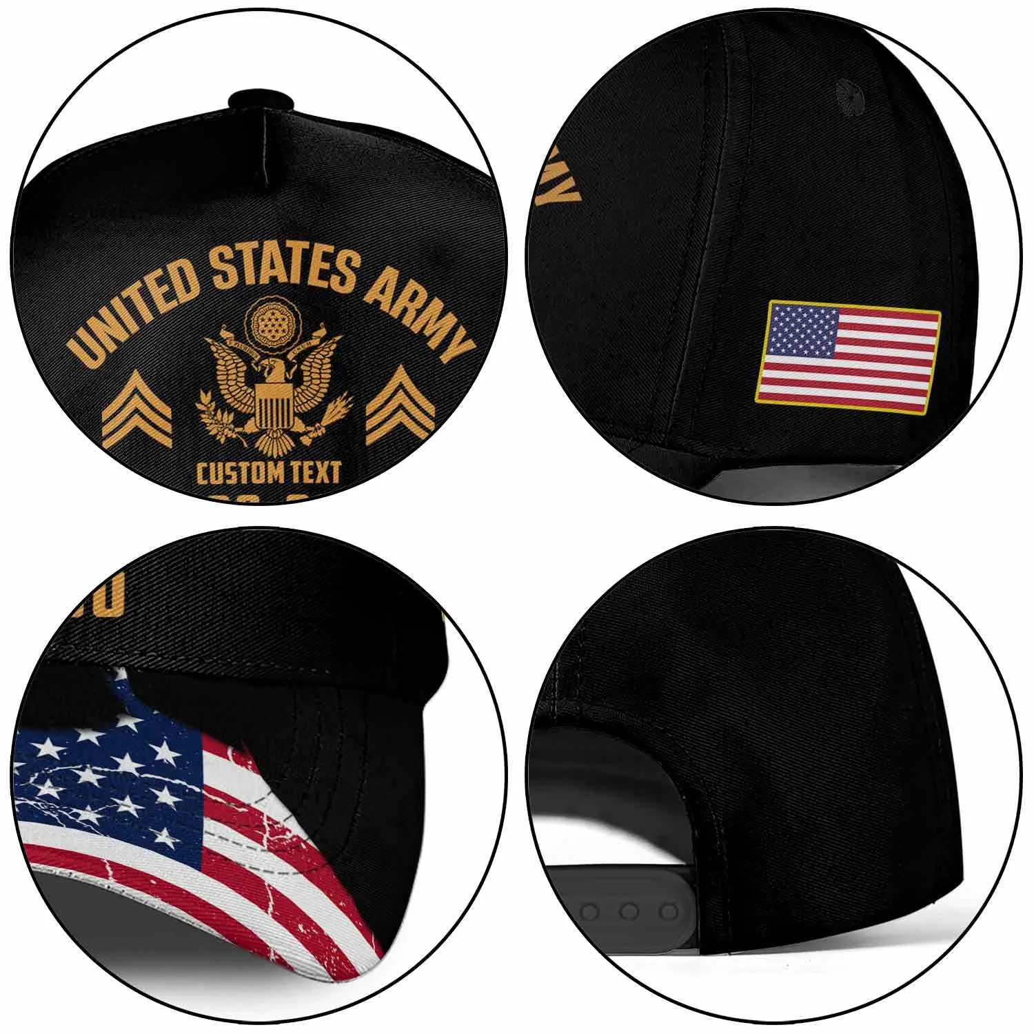 Custom Ripped Flag Veteran Hat - Personalized Branch, Rank, Name & Service Years #000170