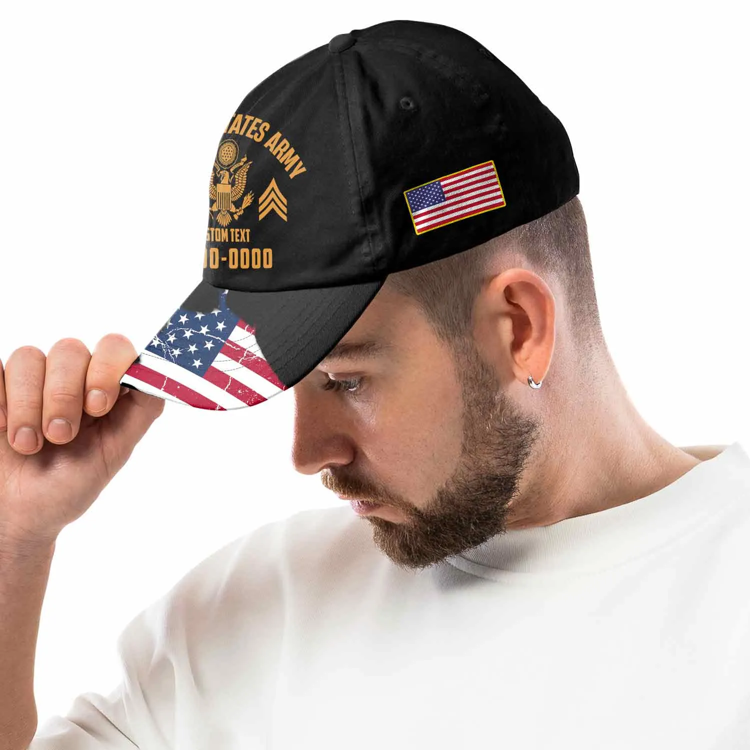 Custom Ripped Flag Veteran Hat - Personalized Branch, Rank, Name & Service Years #000170