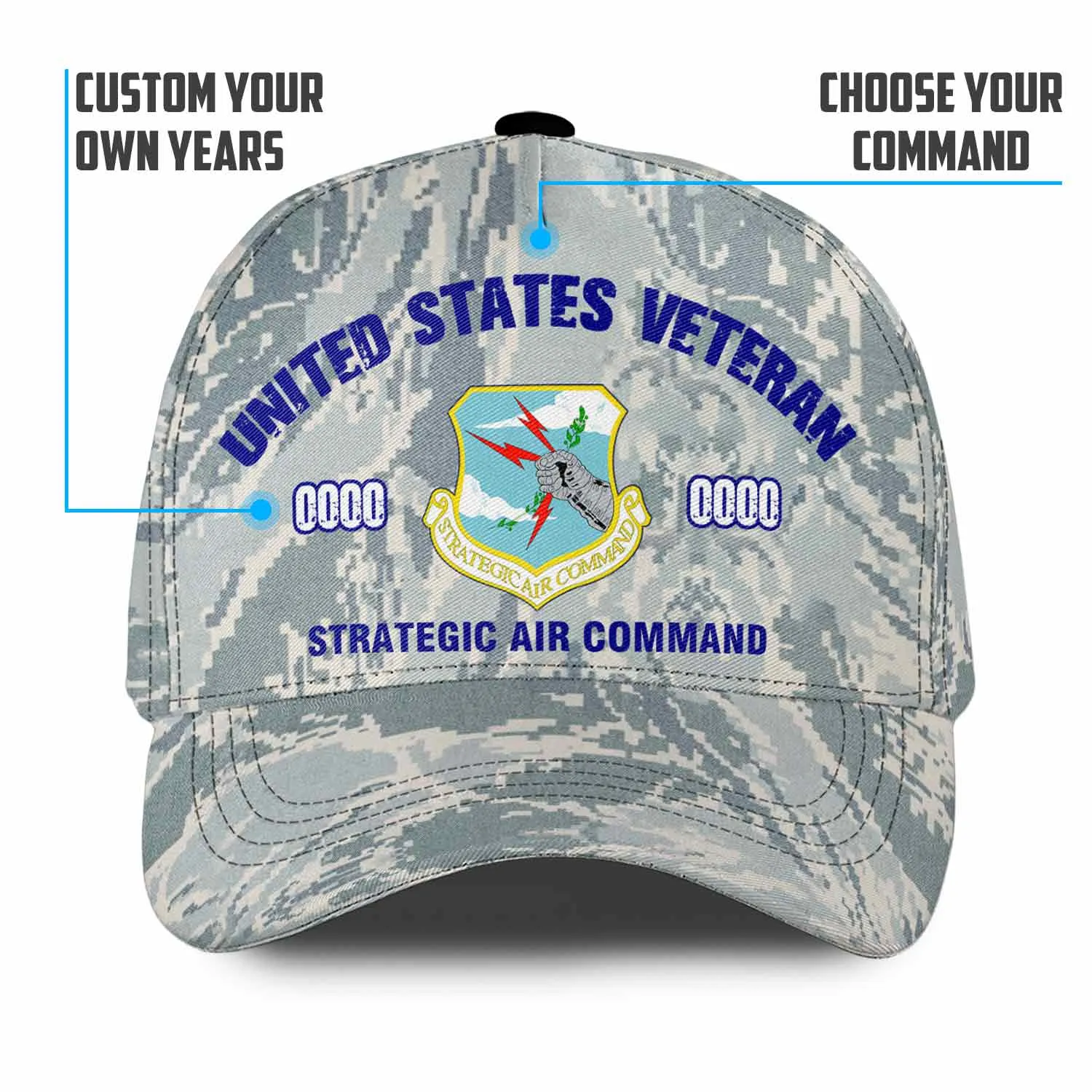 Custom Strategic Air Command Hat - Camo US Air For Veteran Cap #000162
