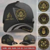 Custom US Veteran Hat All Branches - Black Gold Emblem Cap #000159