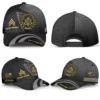 Custom US Veteran Hat All Branches - Black Gold Emblem Cap #000159