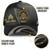 Custom US Veteran Hat All Branches - Black Gold Emblem Cap #000159