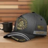 Custom US Veteran Hat All Branches - Black Gold Emblem Cap #000159