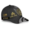 Custom US Veteran Hat All Branches - Black Gold Emblem Cap #000159