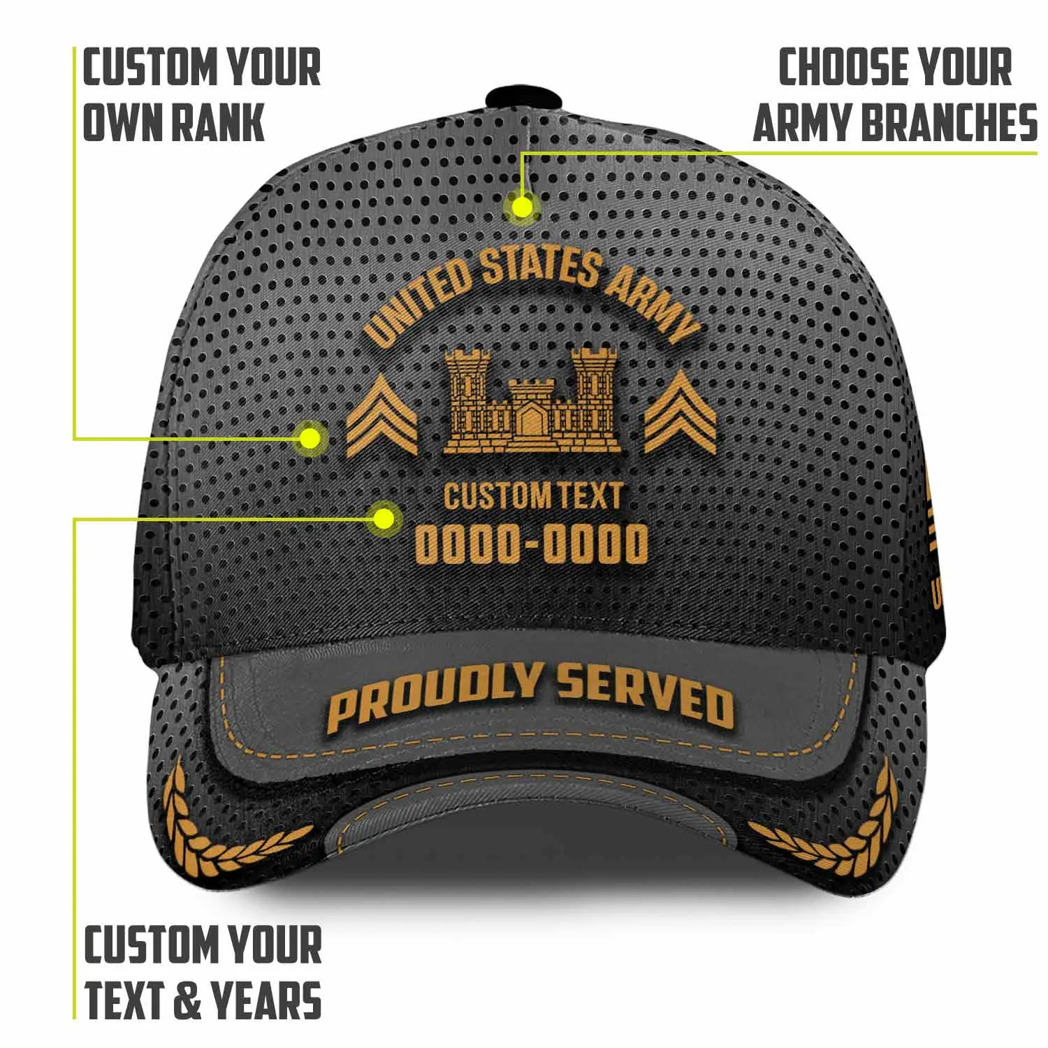 Custom United States Army Branches Printed Hat #000163