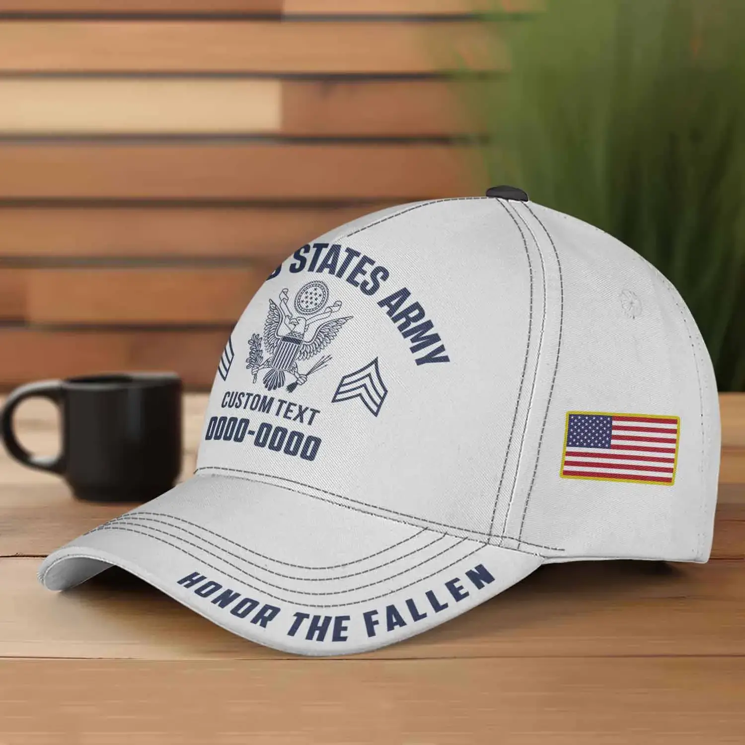 Custom Veteran Hat All Branches - White Honor The Fallen Cap #000158