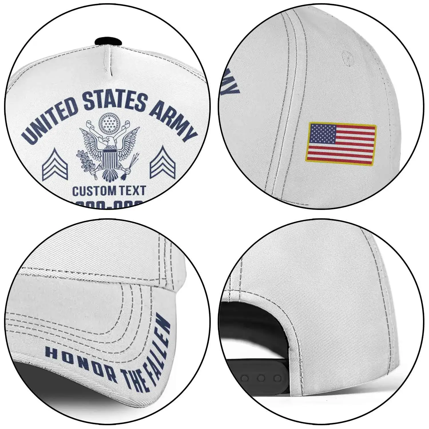Custom Veteran Hat All Branches - White Honor The Fallen Cap #000158