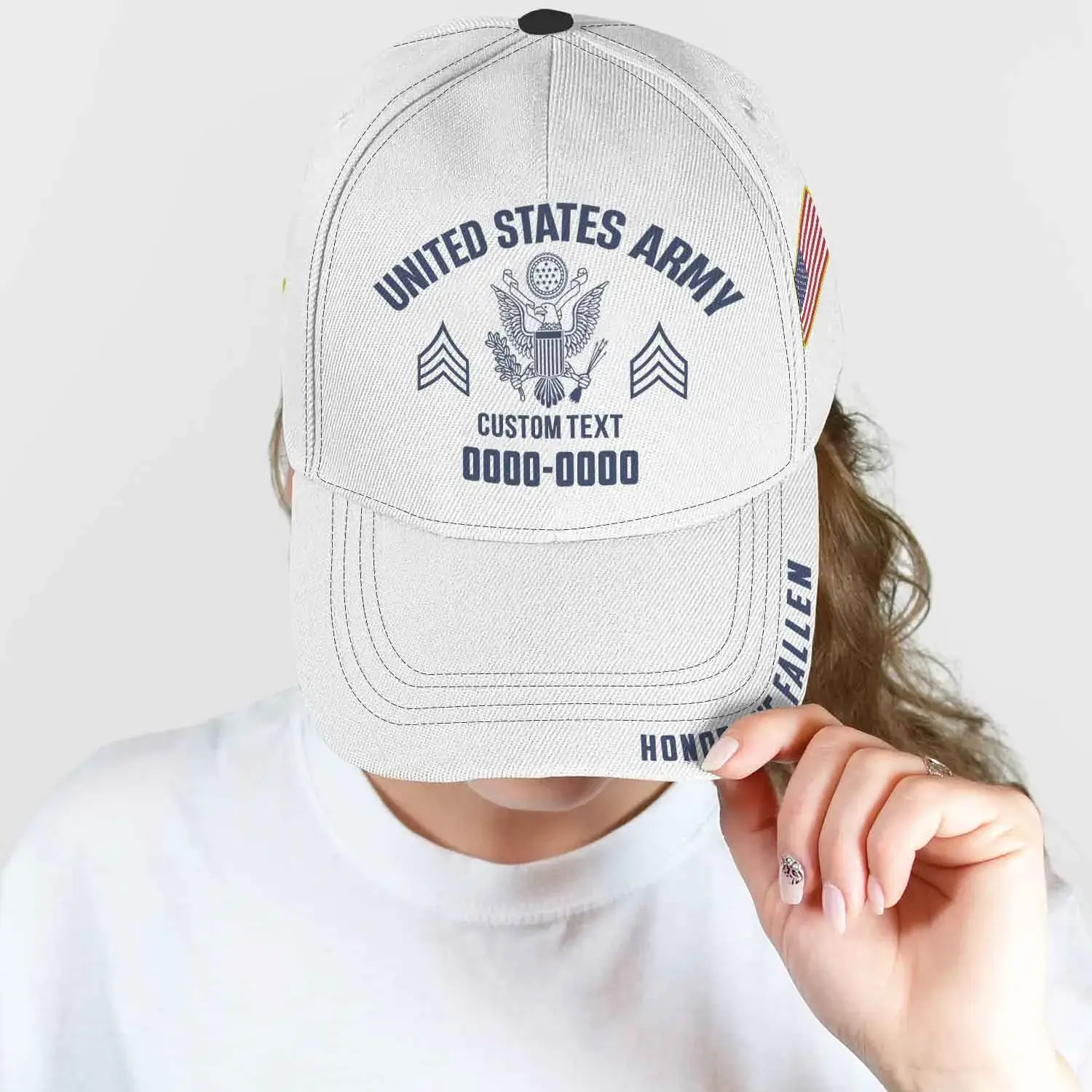 Custom Veteran Hat All Branches - White Honor The Fallen Cap #000158