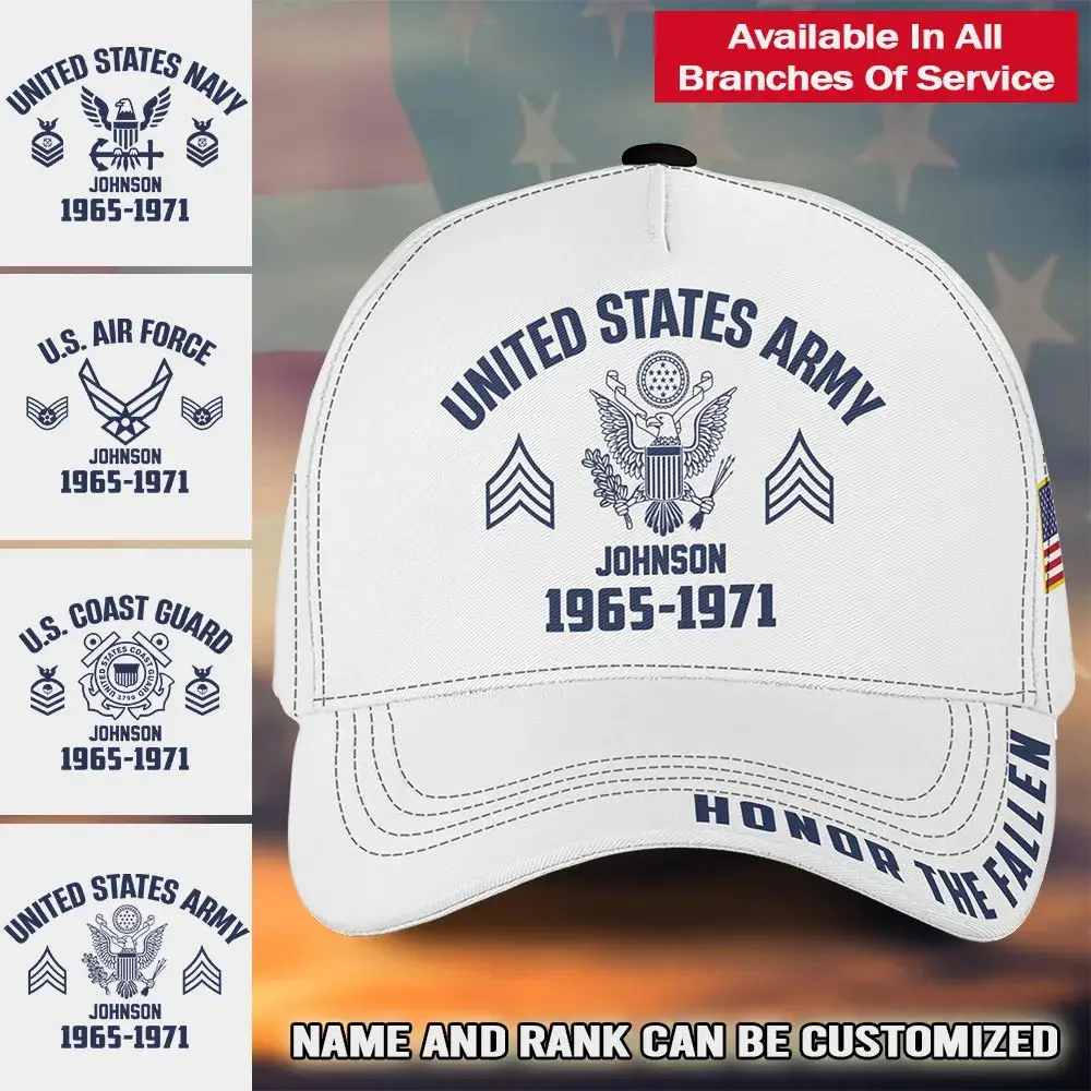 Custom Veteran Hat All Branches - White Honor The Fallen Cap #000158