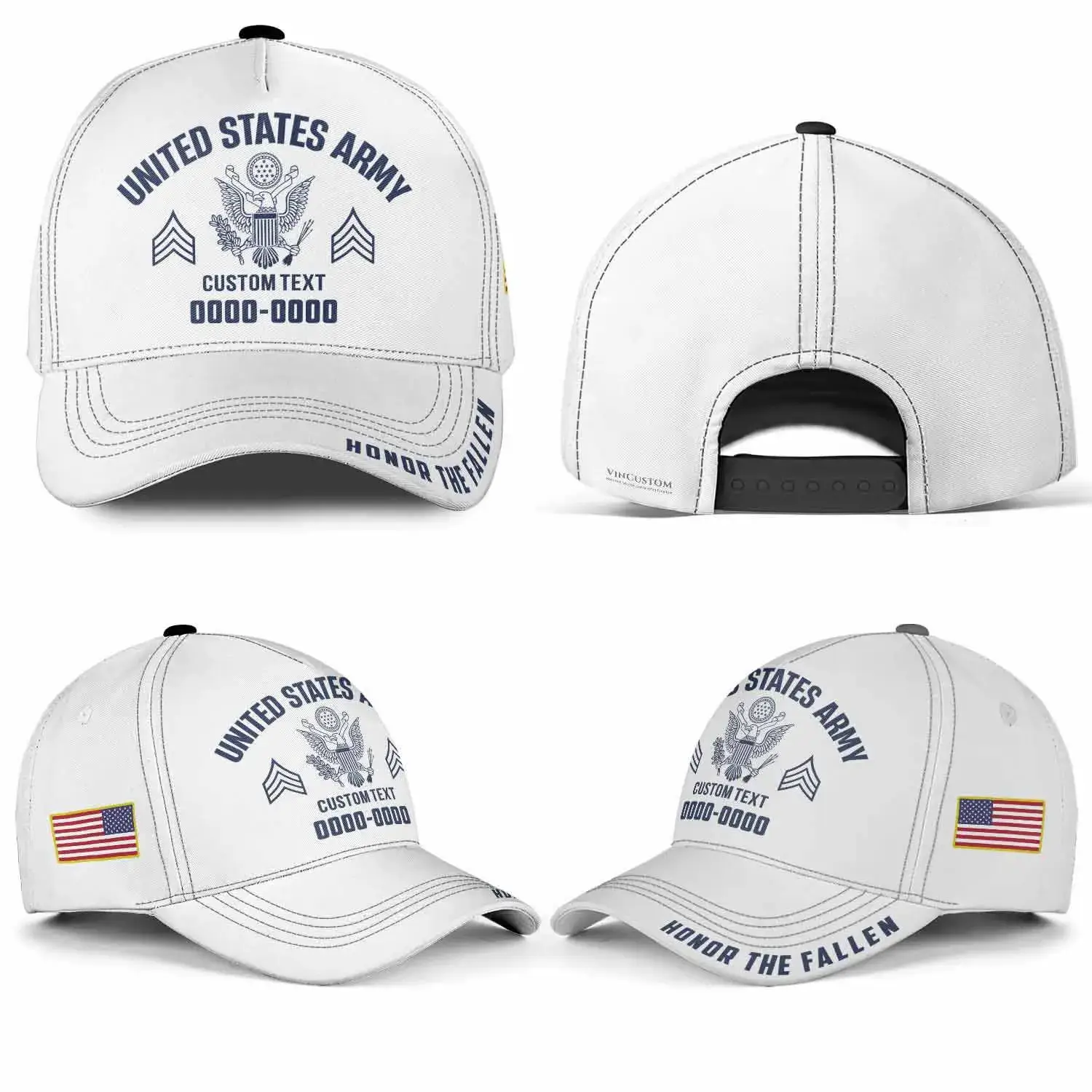 Custom Veteran Hat All Branches - White Honor The Fallen Cap #000158