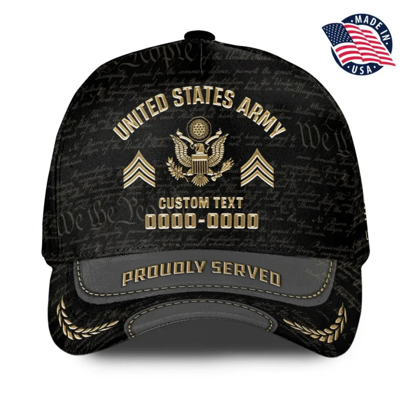 Showcase your military pride with our custom veteran hat, a personalized tribute to your service in the US Armed Forces. This premium baseball cap is designed for veterans who want to wear their story proudly. Whether you're from the Army, Navy, Air Force, or Coast Guard, customize it with your branch emblem, rank insignia, personal name, and years of service for a one-of-a-kind personalized military cap. Custom Veteran Hat - Personalized Proudly Served Baseball Cap #000156
