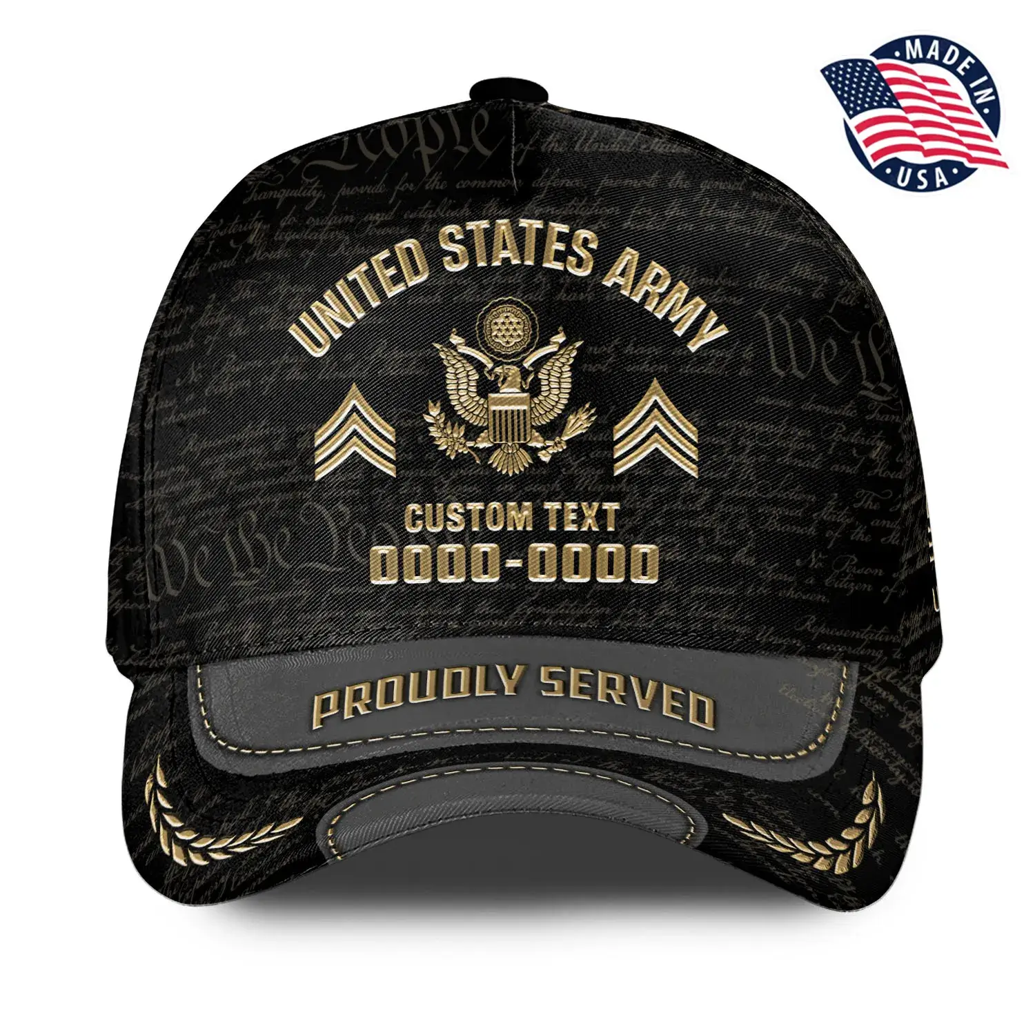 Showcase your military pride with our custom veteran hat, a personalized tribute to your service in the US Armed Forces. This premium baseball cap is designed for veterans who want to wear their story proudly. Whether you're from the Army, Navy, Air Force, or Coast Guard, customize it with your branch emblem, rank insignia, personal name, and years of service for a one-of-a-kind personalized military cap. Custom Veteran Hat - Personalized Proudly Served Baseball Cap #000156