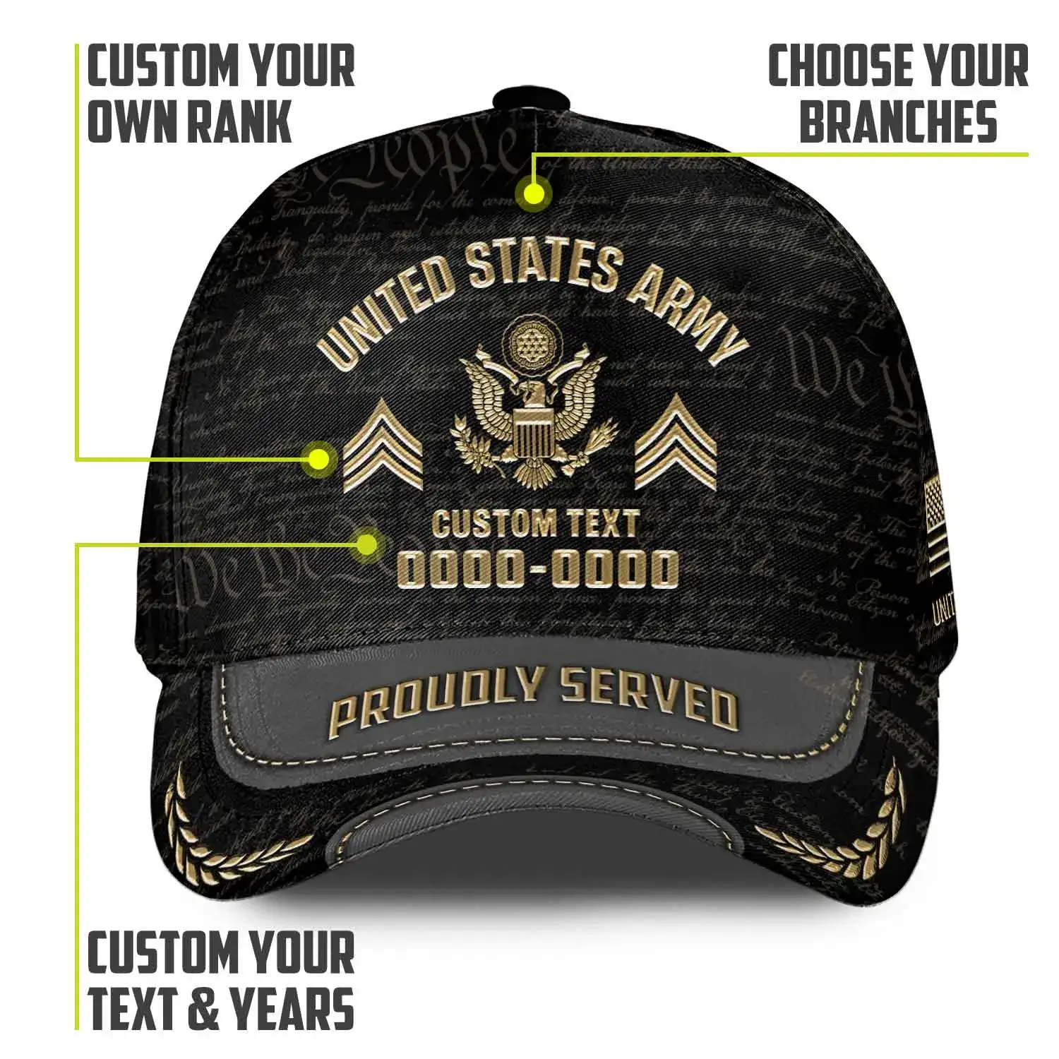 Custom Veteran Hat - Personalized Proudly Served Baseball Cap #000156