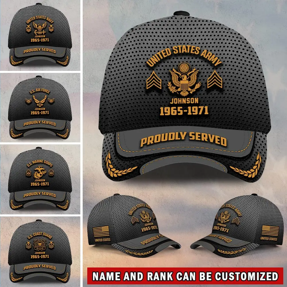 Customized U.S Veteran Proudly Served Hat - Personalize Branch, Rank, Name & Year #000155