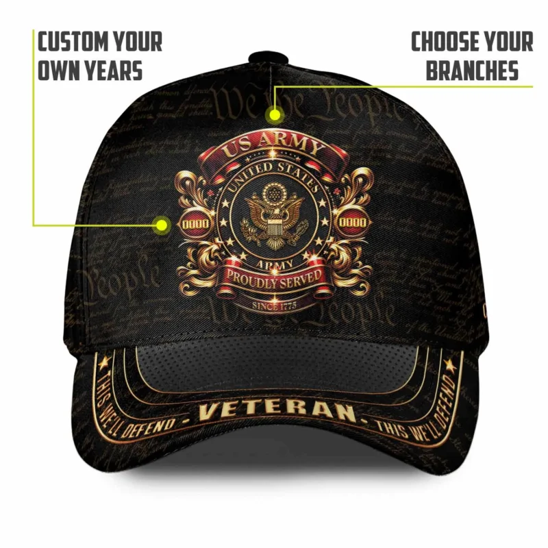 Personalized Gold Crest Veteran Hat - Custom We The People Veteran Cap #000168