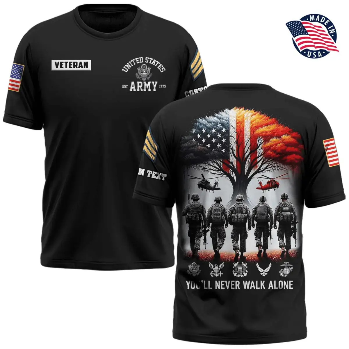 Personalized US Veteran You Never Walk Alone T-Shirt #000147
