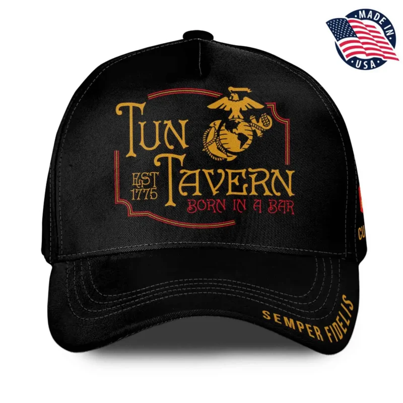 Tun Tavern Hat - Custom USMC Born In A Bar Black Cap #000161